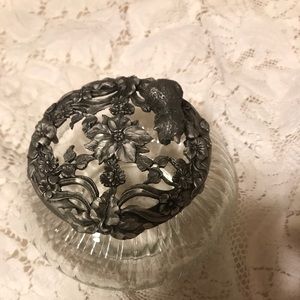 Vintage Glass Jar Raycliffe Pewter Lid Cat design